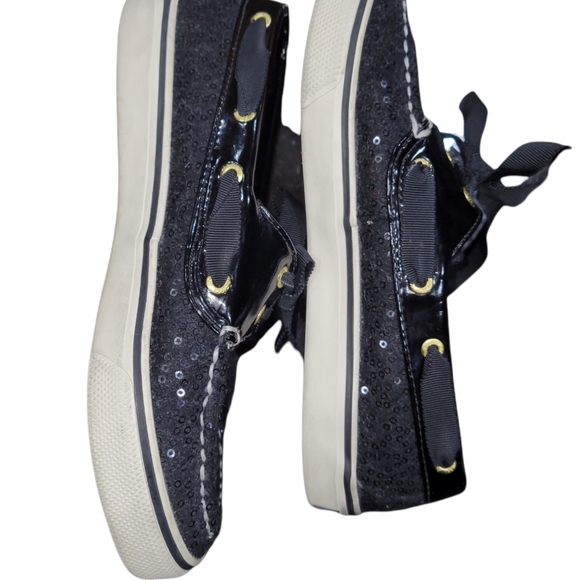 Sperry Black Sparkly Sequin Docksider Boat Deck Shoes sz 7 - Picture 5 of 7